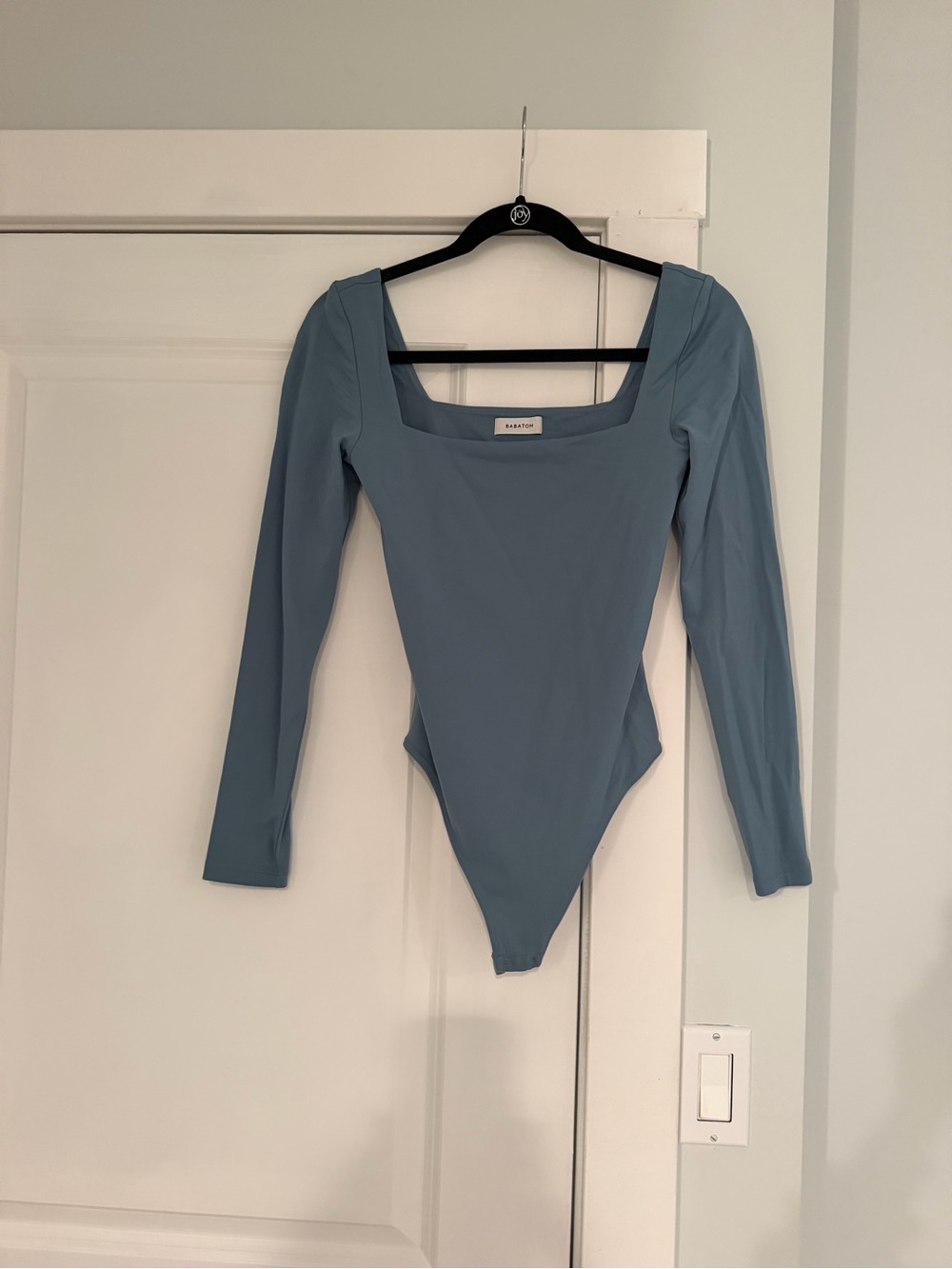 Aritzia Babaton Dusty Blue Long-Sleeve Square-Neck Bodysuit